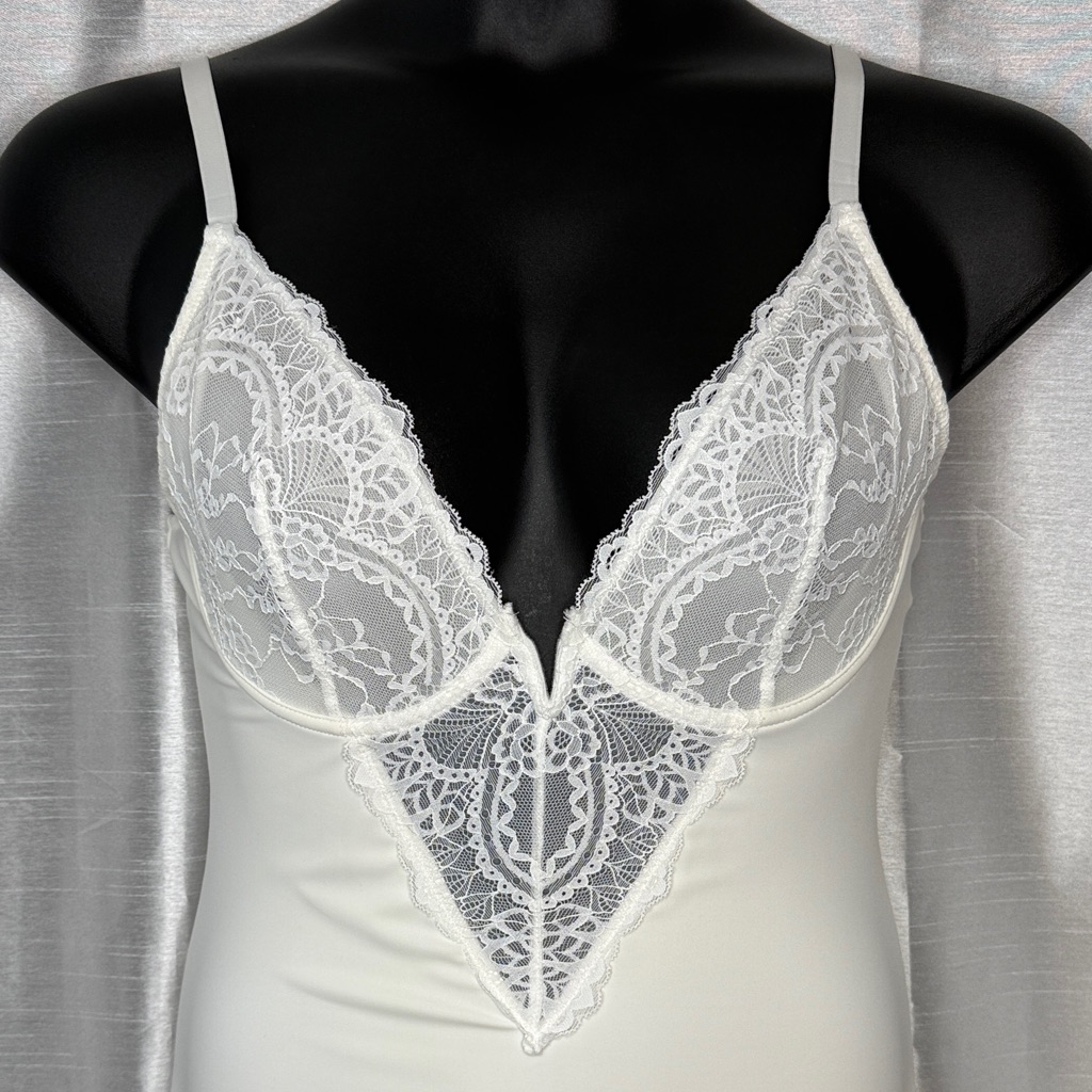 Popilush Shapewear Deep V Lace Satin Sleeveless Maxi Slip Dress Ivory Women’s L